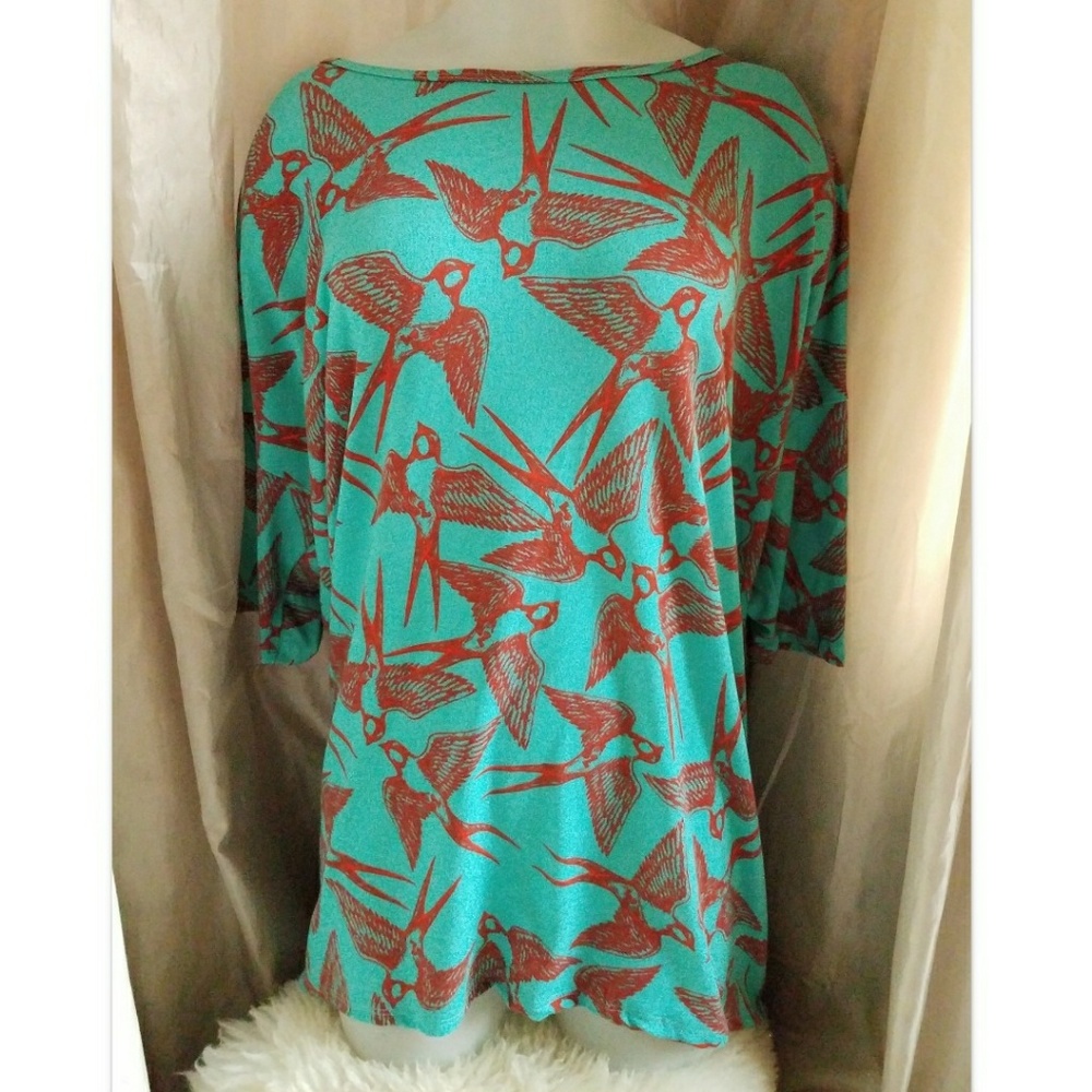 LuLaRoe Irma shirt sz XL sparrows birds teal Red